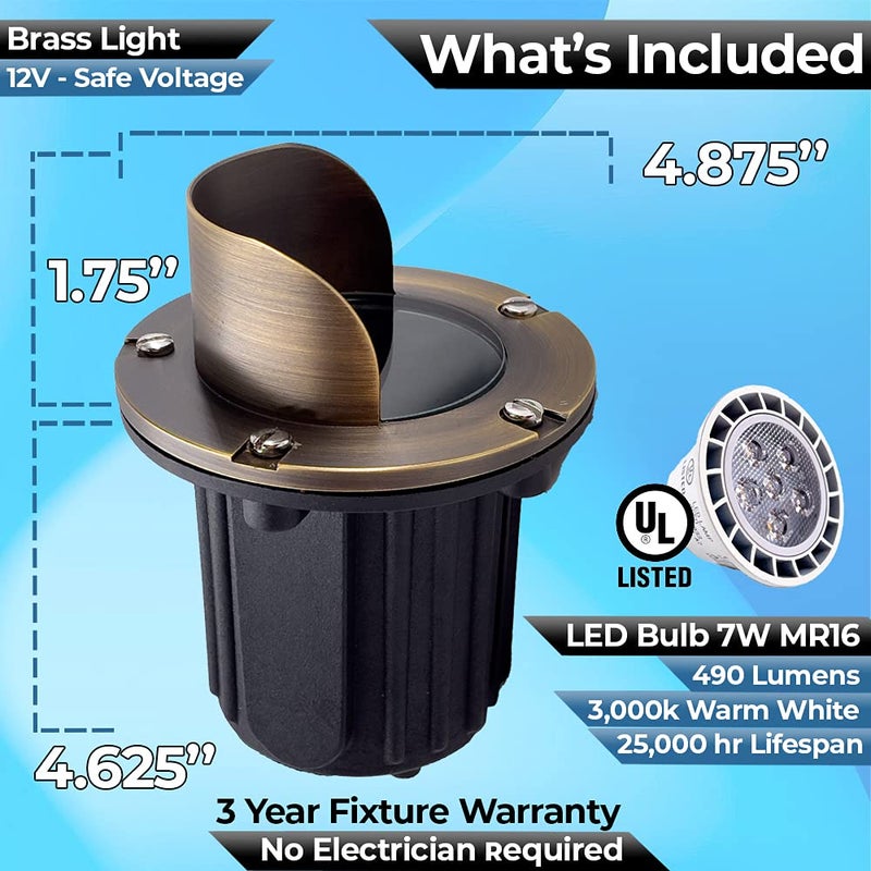 MIK Solutions LED Spot Lights Outdoor Landscape Lighting Well Lights 174 - Solid Brass In Ground Light with 7W LED Bulb Security Landscape for Bright Long Lasting Home Garden Patio Pool Area Deck Lighting - Image 4